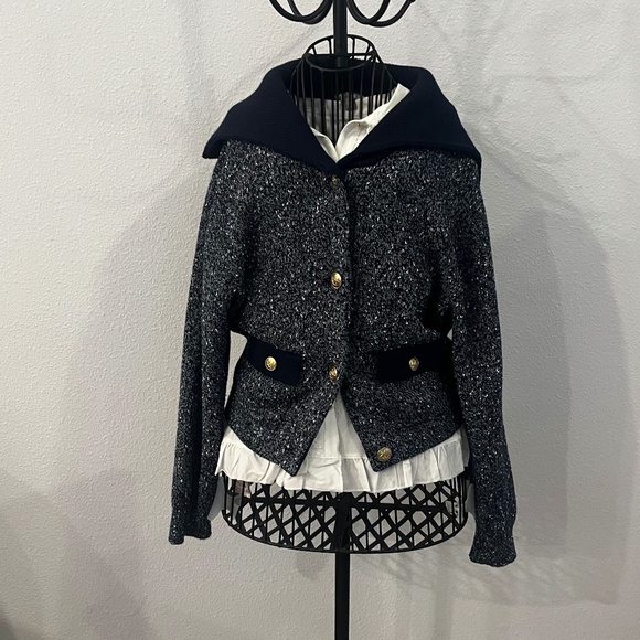 J Crew Marled Sailor Collar Blue Cardigan Medium - Picture 8 of 9